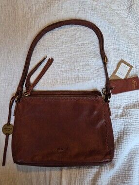 Margot New York Large Jules Accordian Leather Crossbody, Brandy, NWT